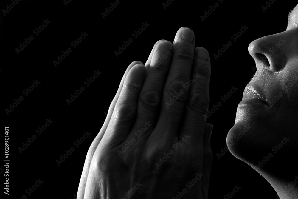 Fototapeta premium praying with hand on bible learning christianity and the faith of God with people stock image stock photo 