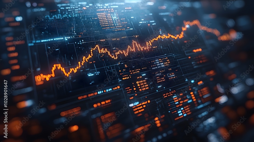 Bright holographic chart visualizing stock return on investment, financial data in digital form Bright holographic chart visualizing stock return on investment, financial data in digital form