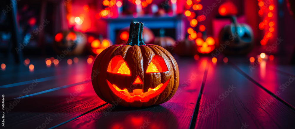 custom made wallpaper toronto digitalcheerful jack-o-lantern glows on a wooden floor