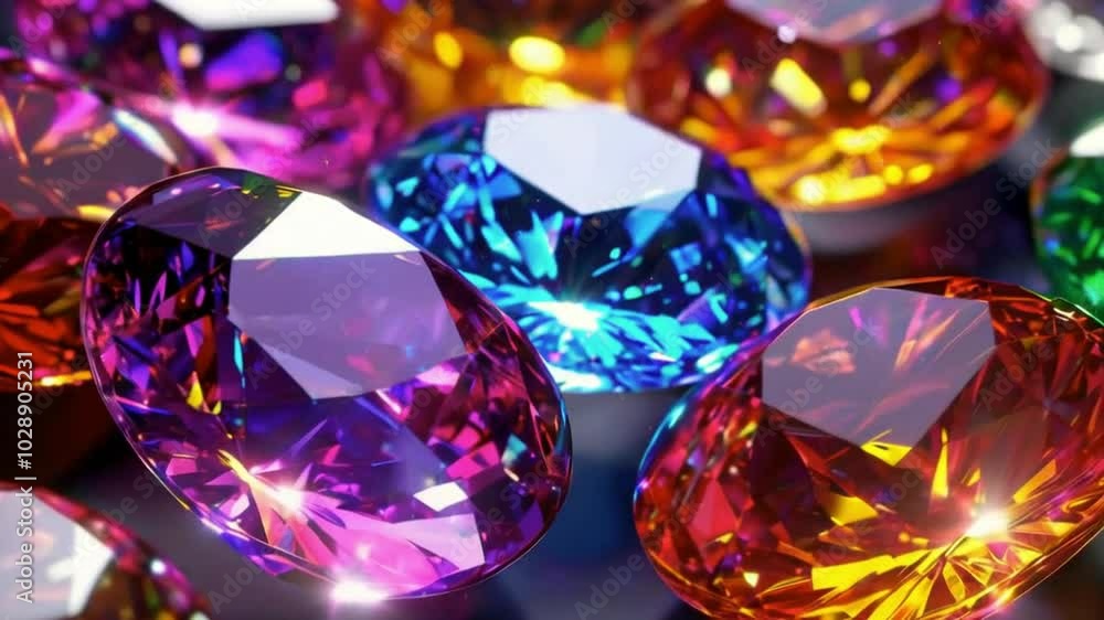 Vibrant Display of Meticulously Cut Gemstones Sparkling in the Light 4K Vibrant Display of Meticulously Cut Gemstones Sparkling in the Light 4K
