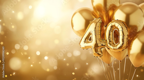 Banner with number 40 golden balloon with copy space photo