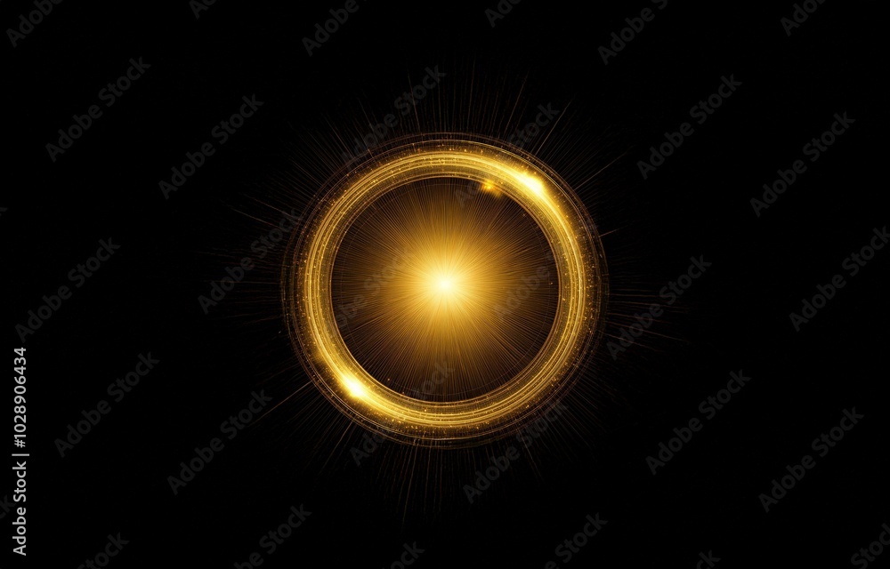 A glowing golden ring with a bright light in the center, surrounded by radiating lines. A glowing golden ring with a bright light in the center, surrounded by radiating lines.
