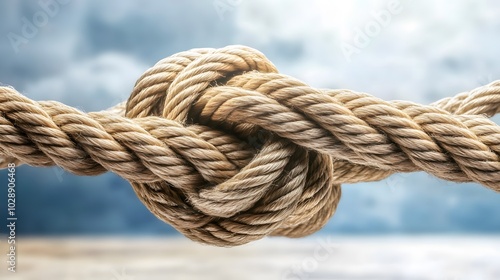 Complex web of interconnected ropes symbolizing intricate business relationships and antitrust challenges, with a focused foreground rope representing the effort to break monopolies.