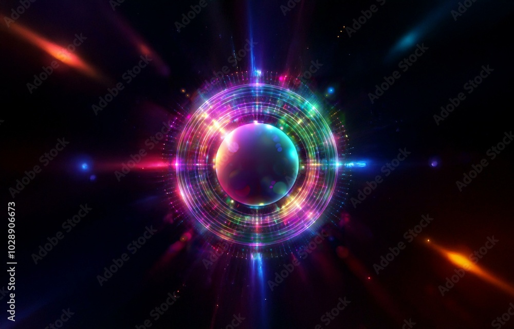 Obraz premium Abstract colorful ring of light with a blurred orb in the center.
