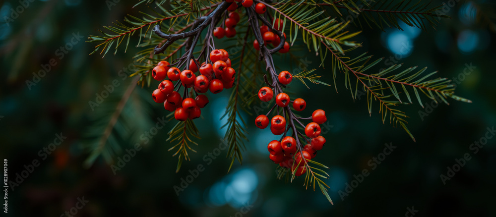 branch vibrant red berries hanging from green leaves branch vibrant red berries hanging from green leaves