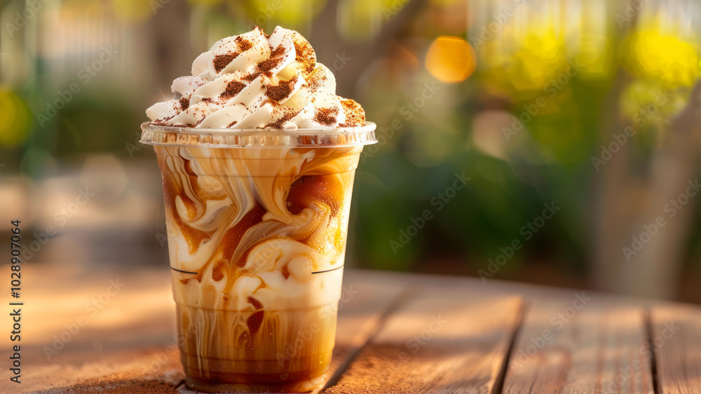 Enjoying a Delicious Iced Coffee With Creamy Swirls Outdoors on a Sunny Day Enjoying a Delicious Iced Coffee With Creamy Swirls Outdoors on a Sunny Day
