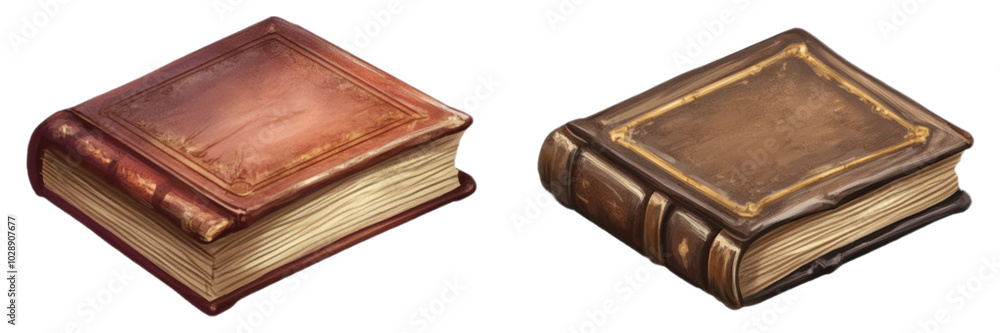 Antique Book Covers Red Brown Leather Gold Design Isolated Antique Book Covers Red Brown Leather Gold Design Isolated