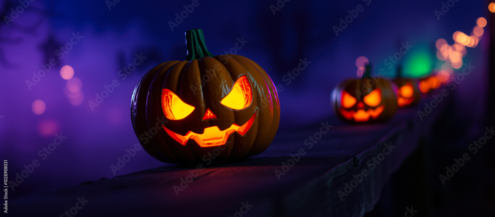 glowing jack-o'-lantern with an evil grin a spooky setting glowing jack-o'-lantern with an evil grin a spooky setting