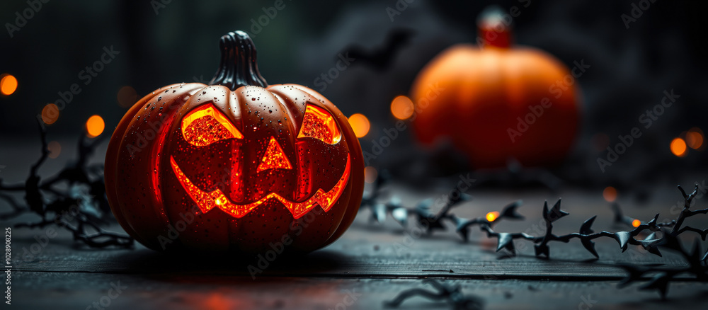 glowing jack-o'-lantern with a carved grin glowing jack-o'-lantern with a carved grin