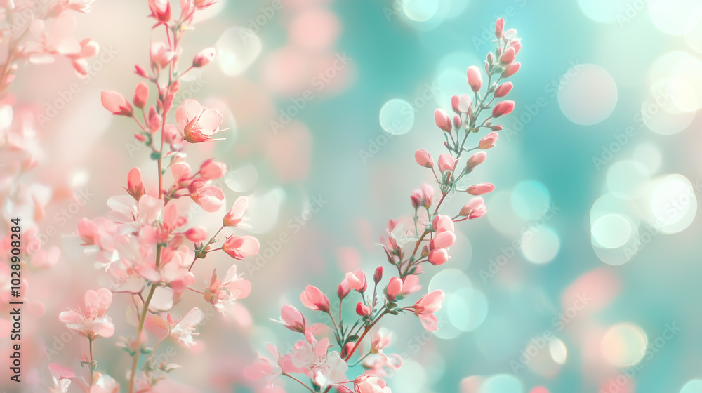 Pink flowers bokeh in spring background with copy space. Pink flowers bokeh in spring background with copy space.