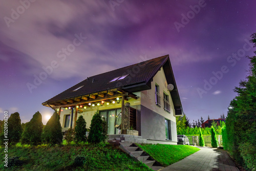 Single-family house in Poland during the Northern Lights