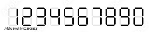 Black digital numbers. Digital clock numbers. Vector illustration