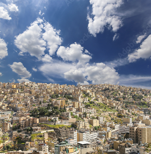 Amman city landmarks-- old roman Citadel Hill, Jordan. Against the background of a beautiful sky with clouds