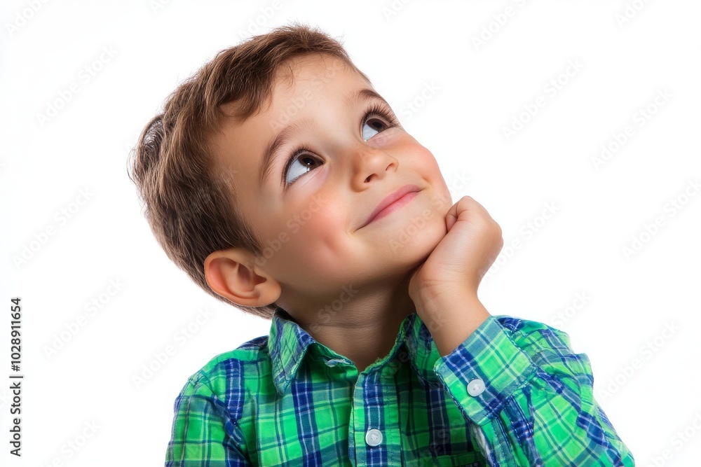 A funny Caucasian teenager wearing a green plaid shirt against a white background holds an open hand to represent a new product. A funny Caucasian teenager wearing a green plaid shirt against a white background holds an open hand to represent a new product.