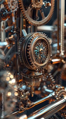 Intricate clockwork mechanism, 4K hyperrealistic photo