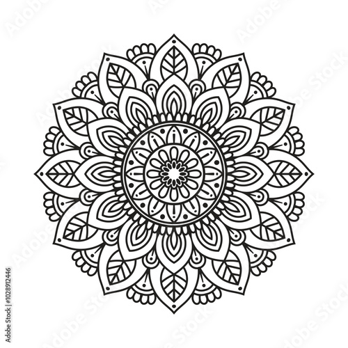 Round mandala for coloring on white background, vector illustration of hand drawn mandala