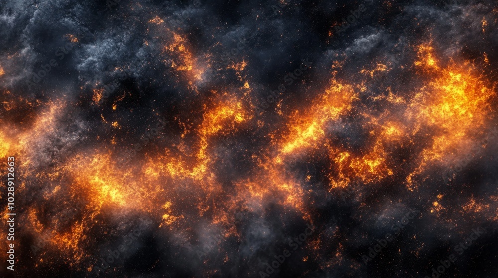 Close-up fiery explosion fire background dark filled orange A black, brown, orange Close-up fiery explosion fire background dark filled orange A black, brown, orange