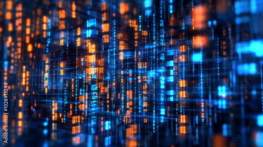 Digital art piece that appears to be close-up Blue binary data worm Digital art piece that appears to be close-up Blue binary data worm