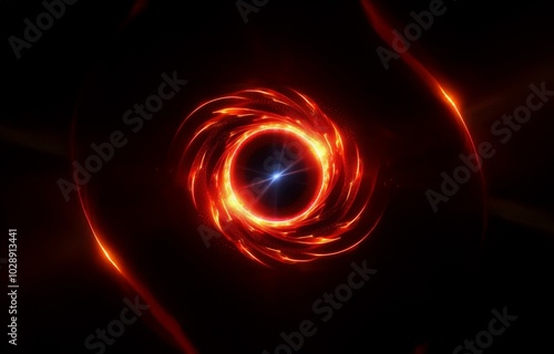 A glowing red ring with bright orange streaks and a blue star in the center on a dark background.