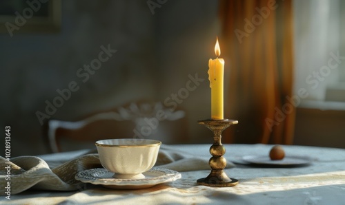 Candlestick on the dining table, 4K hyperrealistic photo