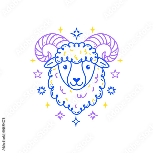  Aries zodiac sign  in  doodle style with soft colors on white background, tailored for children's decor.