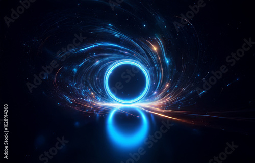 A glowing blue ring with streaks of light in the background. A platform sits in the middle of the ring.