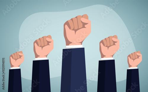 Businessmen raised their hands to win the celebration of the organization.The concept of business is geared towards success.
