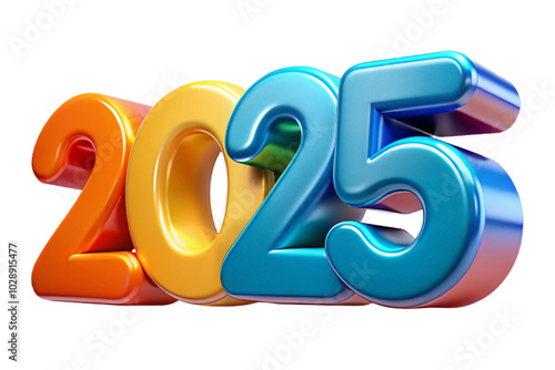Multicolored 3D 2025 Text with Bold and Vibrant Style on Clean White Background