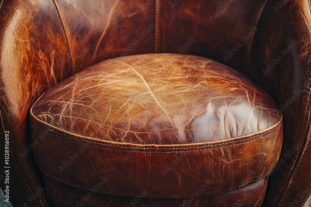 Fototapeta premium Close-up of a Brown Leather Chair Seat