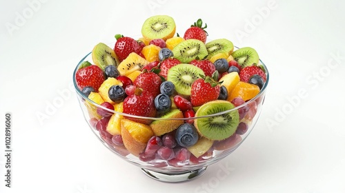 Vibrant Fresh Fruit Salad with Berries, Kiwi, and Citrus in Clear Bowl