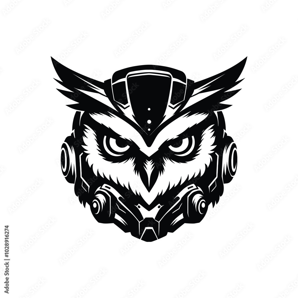 Fototapeta premium Futuristic Cyber Owl Head Design Ideal for Stickers, Digital Art, and Apparel