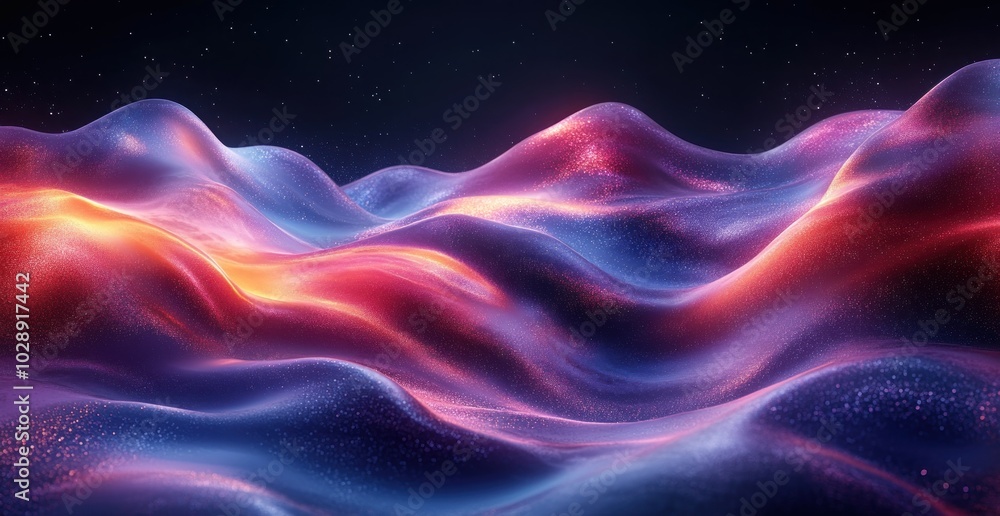 Abstract waves of color and light create a surreal, fluid landscape. Abstract waves of color and light create a surreal, fluid landscape.