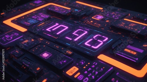 Digital Numbers with Glitch Effects Glowing in Neon Colors for Cyberpunk Data Visualization