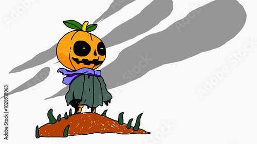 hand drawn animation halloween pumpkin cartoon and gost cloud