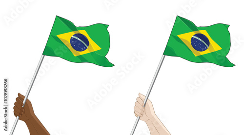 Hand holding a waving Brazil flag vector