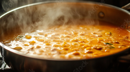 Curry gently bubbling in a pot, rich and flavorful photo