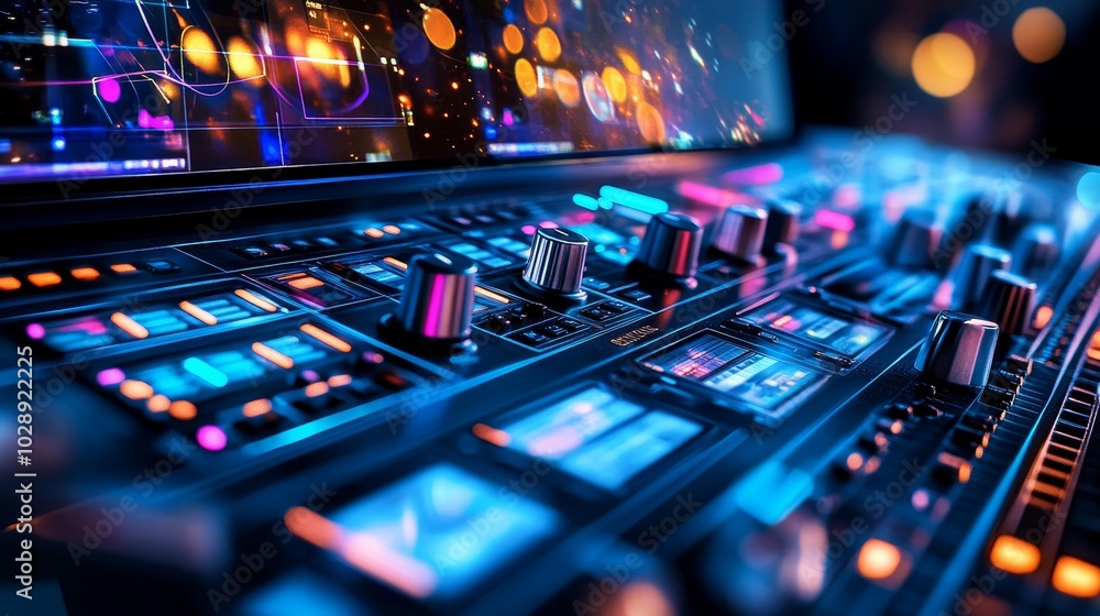 Detailed view of a computer screen displaying a livestreaming software's user interface with a range of buttons and sliders Detailed view of a computer screen displaying a livestreaming software's user interface with a range of buttons and sliders