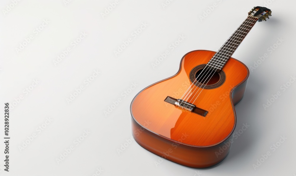 Fototapeta premium Classic acoustic guitar, white background, 4K hyperrealistic photo