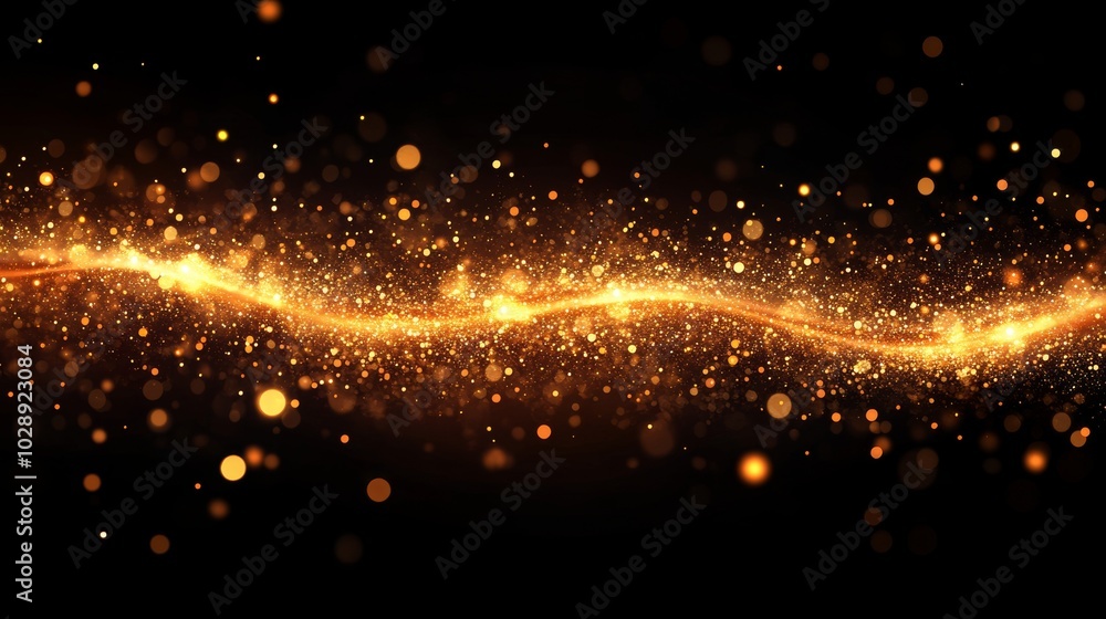 Backlit dust particles with real lens flare on a gold abstract background with bokeh. Backlit dust particles with real lens flare on a gold abstract background with bokeh.