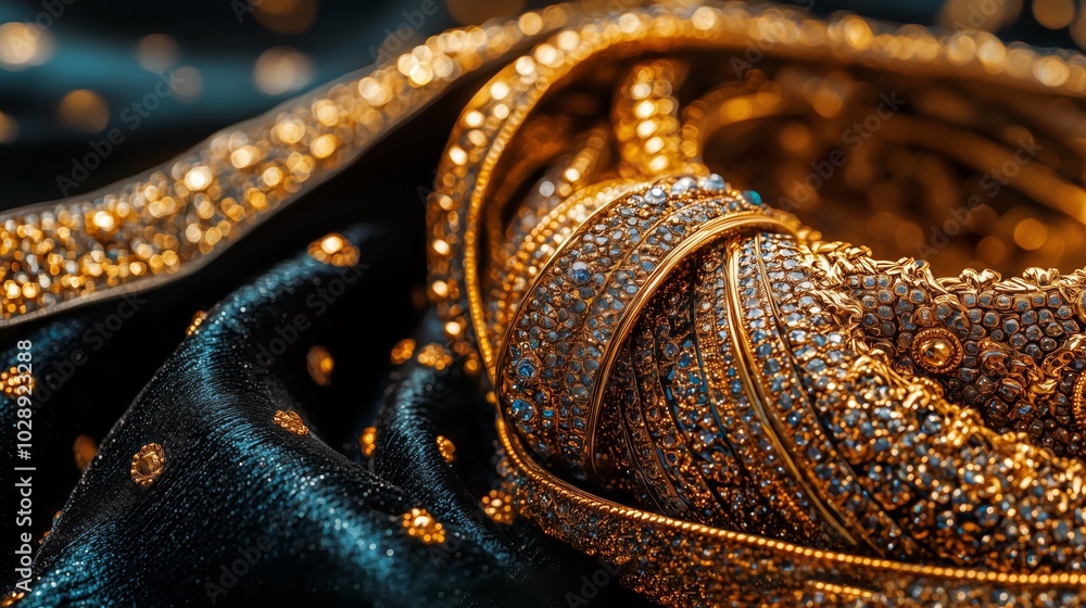 Obraz premium Luxurious Gold Jewelry on Velvet Background