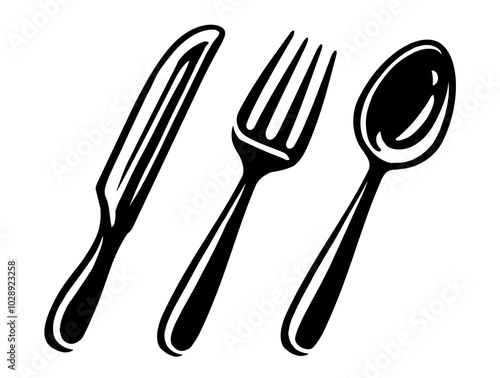 Cutlery set for serving. Silverware, fork spoon knife symbols for restaurant or cafe menu