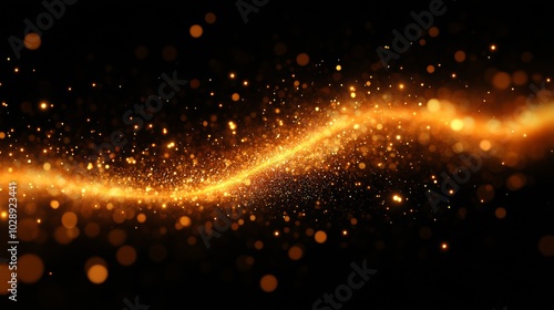 Abstract gold bokeh background. Backlit dust particles with real lens flare.