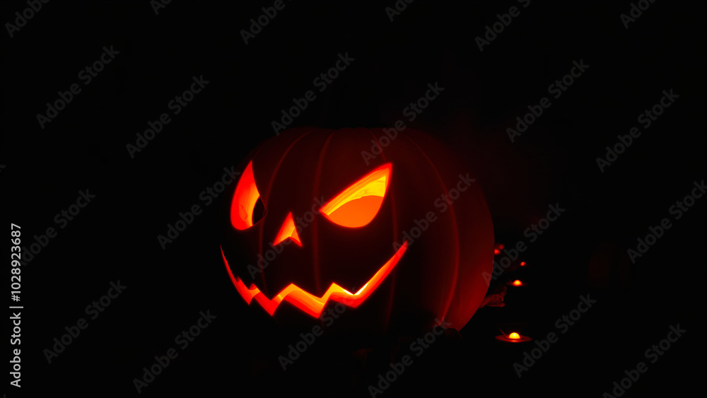 glowing carved pumpkin with a sinister smile glowing carved pumpkin with a sinister smile