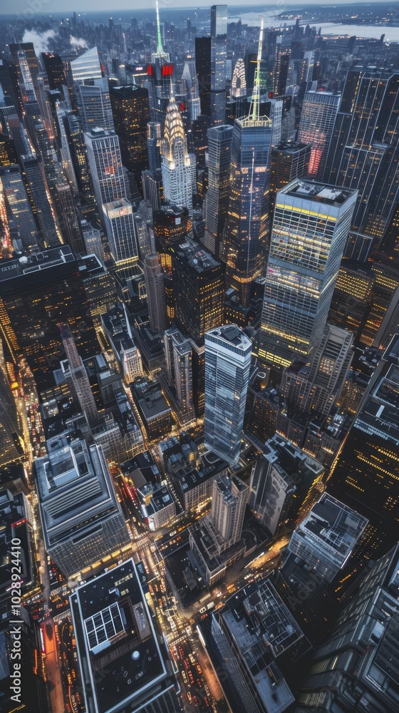 Fototapeta premium Bustling cityscape with skyscrapers and busy streets, 4K hyperrealistic photo