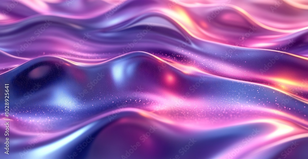 Fototapeta premium Abstract wavy surface with vibrant colors and shimmering effects.