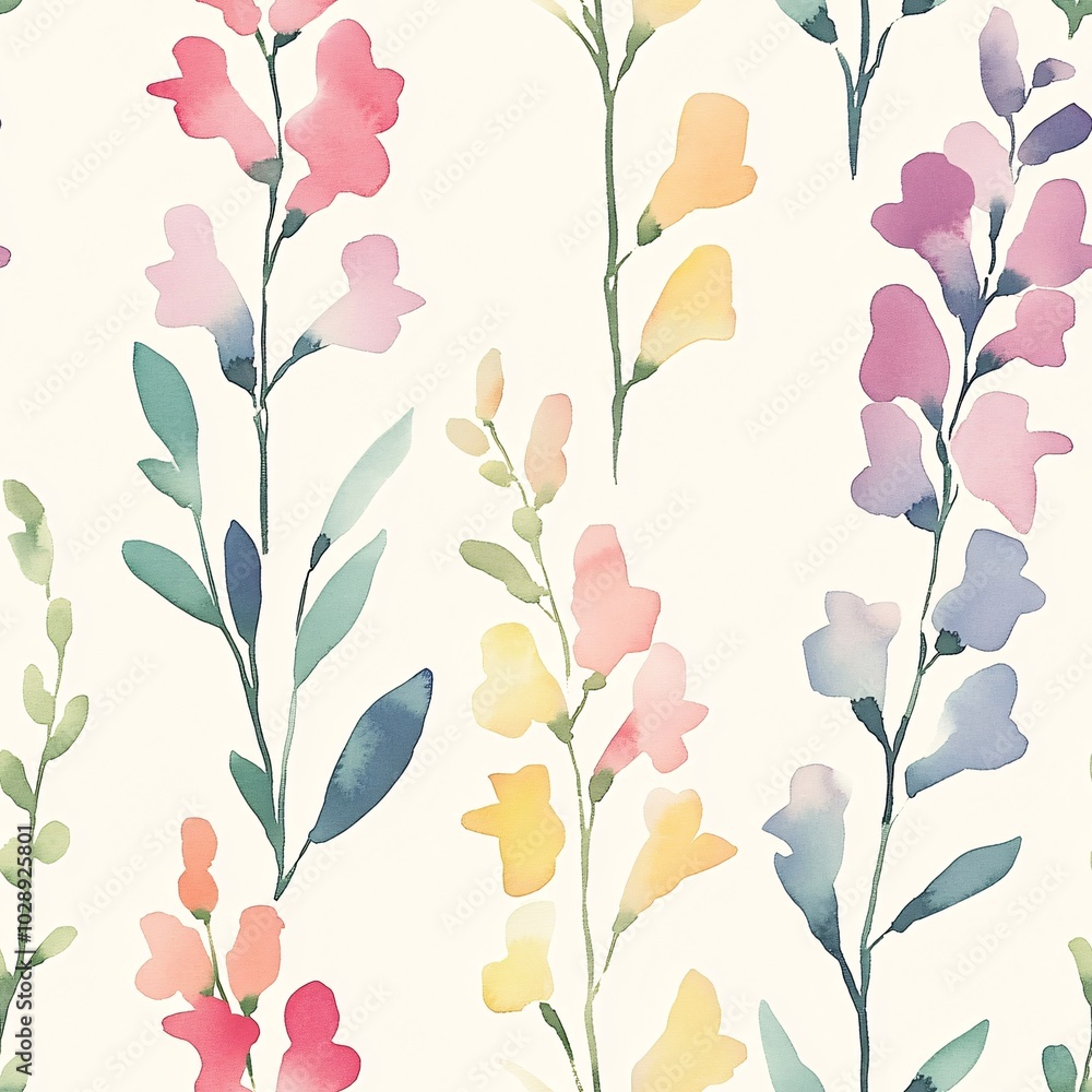 Soft Pastel Watercolor Snapdragons Seamless Pattern Soft Pastel Watercolor Snapdragons Seamless Pattern