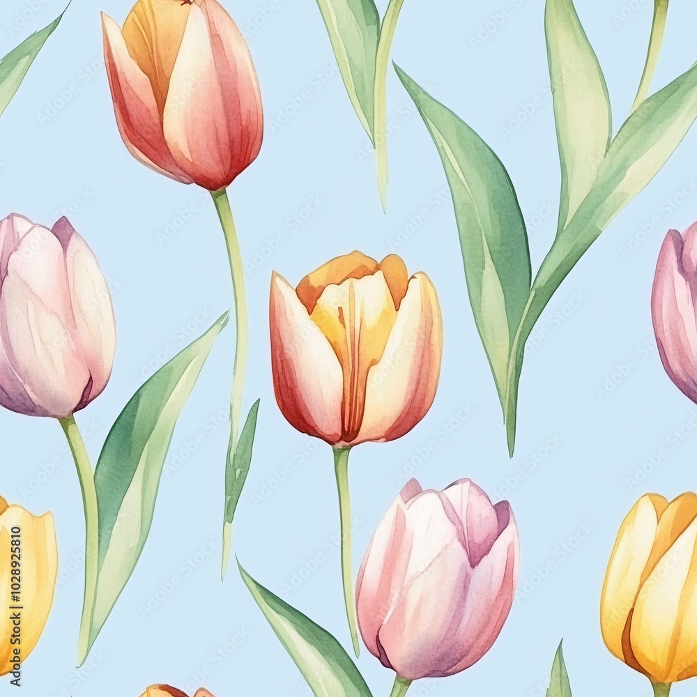 Soft Watercolor Tulips in Pastel Shades Seamless Pattern Soft Watercolor Tulips in Pastel Shades Seamless Pattern