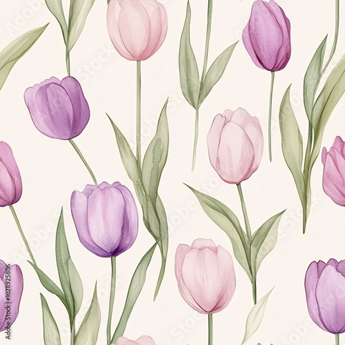 Wallpaper Mural Soft Watercolor Tulips in Gentle Pastel Shades Seamless Pattern Torontodigital.ca