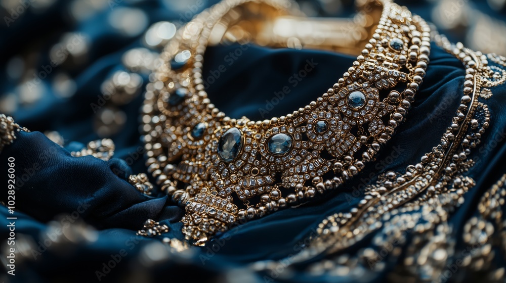 Luxurious Gold Jewelry on Black Velvet Background Luxurious Gold Jewelry on Black Velvet Background