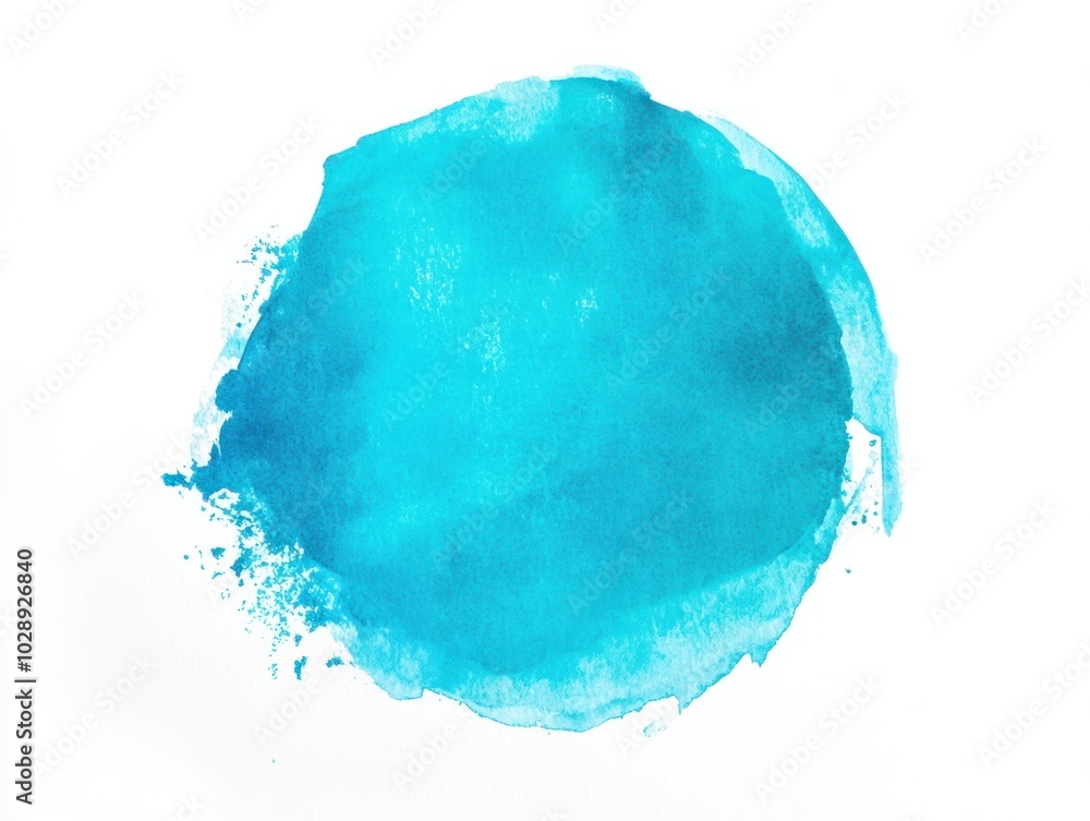 Single round bright turquoise ink stain on white background, AI generated Single round bright turquoise ink stain on white background, AI generated